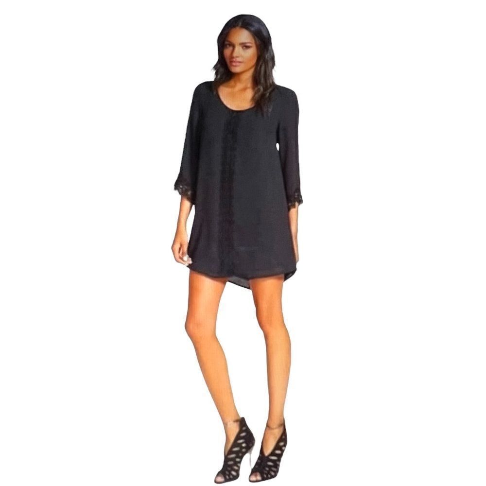 ASTR Women’s Lace Trim Mini Shift Dress Black Size Small